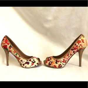 Nine West Multi-Colored Peep Toe Heels